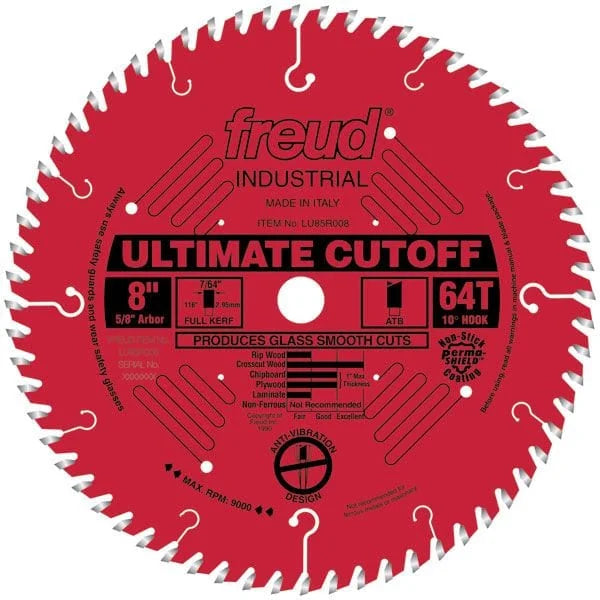 LU85R008 Industrial Ultimate Cut-Off Bladed with Red Perma-Shield 8" x 5/8" Bore x 64 Tooth ATB