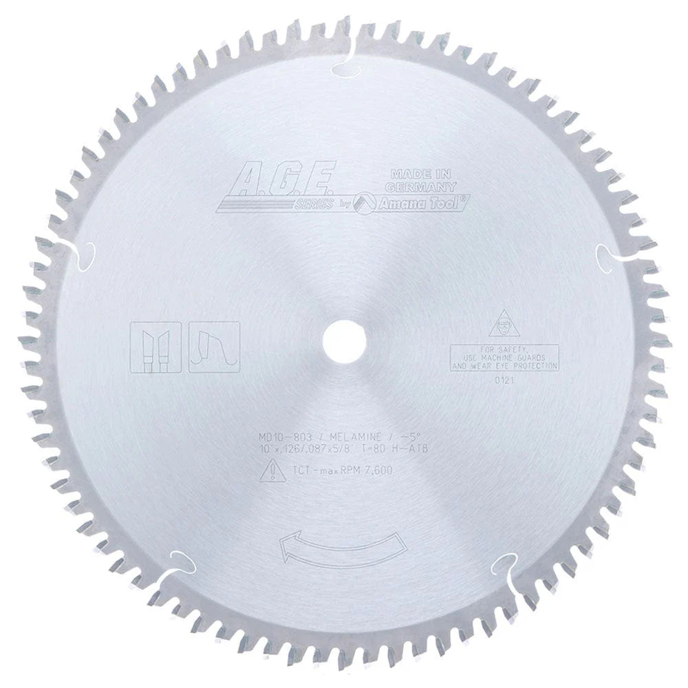 10"X 80T Melamine Blade, -5 Degree 5/8" Bore, H-ATB