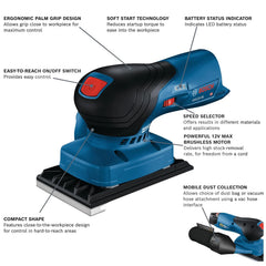 12V Brushless 1/4-Sheet Orbital Finishing Sander - Tool Only