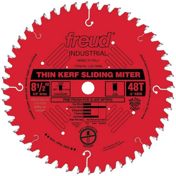 LU91R008 Sliding Compound Miter Saw Blade 8-1/2" x 5/8" Bore x 48 Tooth ATB