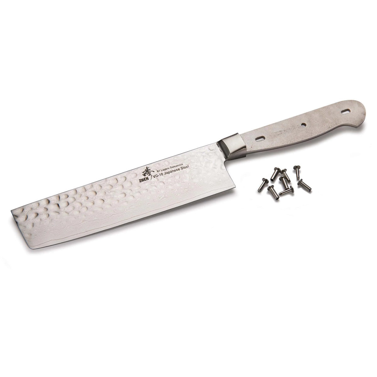 Nakiri Hammered Surface Knife for Cutting Delicate Vegetables - Damascus - 11-1/2" - Unfinished Kit