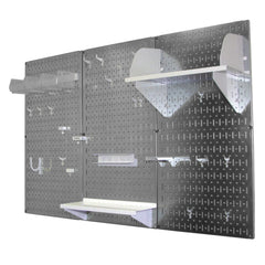 4' Metal Pegboard Standard Tool Storage Kit - Galvanized Metallic Toolboard & White Accessories