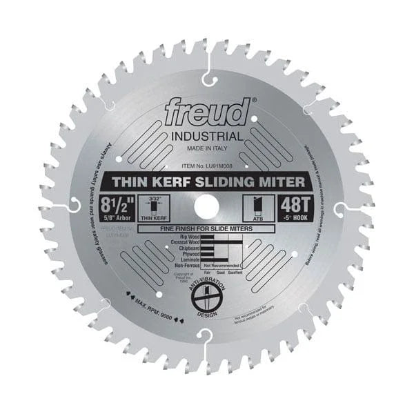 LU91M008 Industrial Thin Kerf Sliding Miter Blade, 8-1/2" diameter, 5/8" arbor, 48 teeth ATB