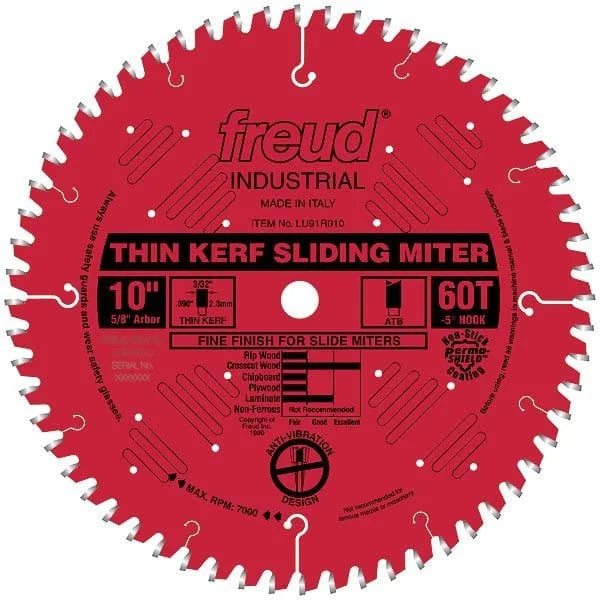 LU91R010 Sliding Compound Miter Saw Blade 10" x 5/8" Bore x 60 Tooth ATB
