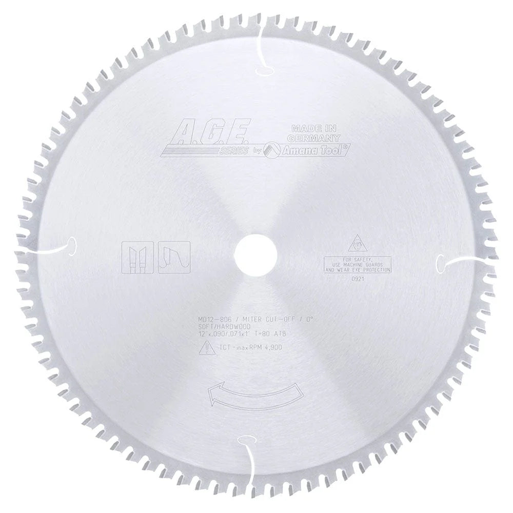 12" X 80T ThinKerf  Miter Blade, 0 Degree 1" Bore, ATB